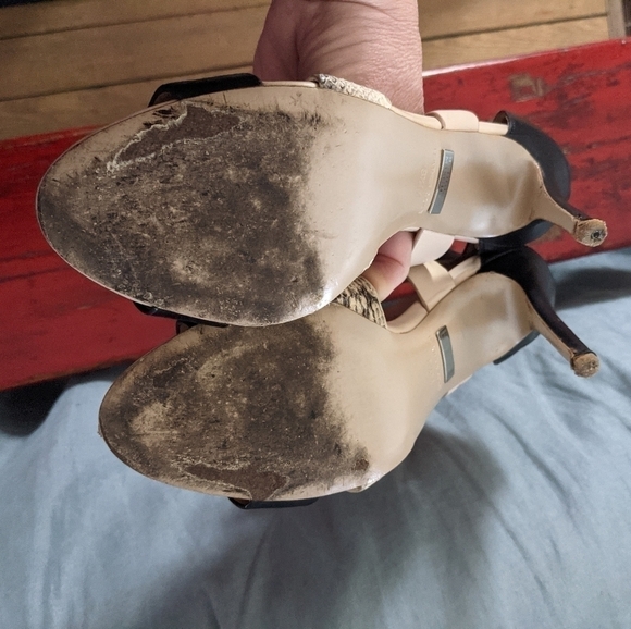 BADGLEY Mischka Strapy Multi Leather Pumps 8.5 Snakeskin - Picture 10 of 10